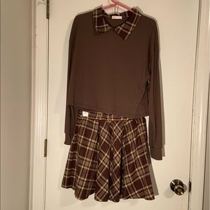 Brown Plaid Skirt Set